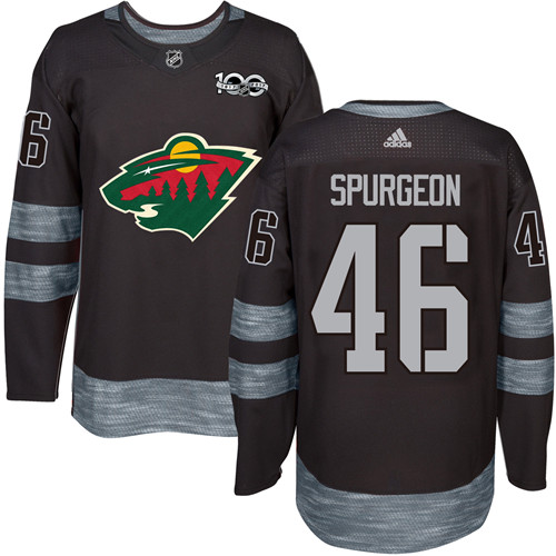 Mens Adidas Minnesota Wild 46 Jared Spurgeon Authentic Black 1917-2017 100th Anniversary NHL Jersey